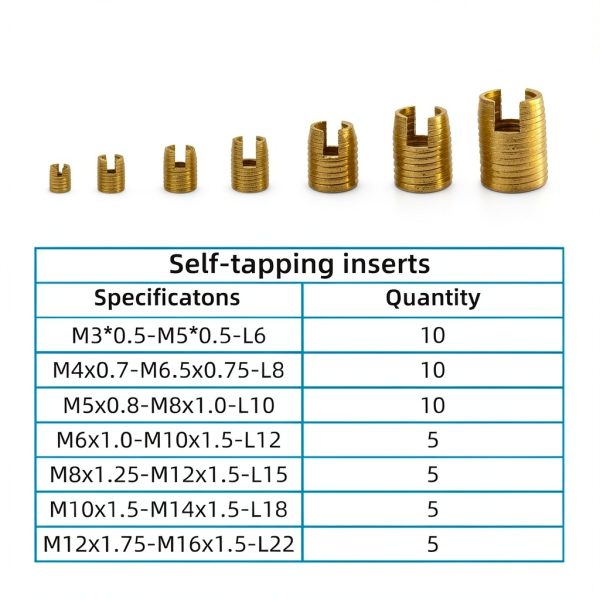 50Pcs Self Tapping Thread Insert, 302 Stainless Steel Self Tapping Slotted Thread Inserts Set with Storage Case, M3 M4 M5 M6 M8 M10 M12 Thread Reinforce Repair Tool (Gold)-1
