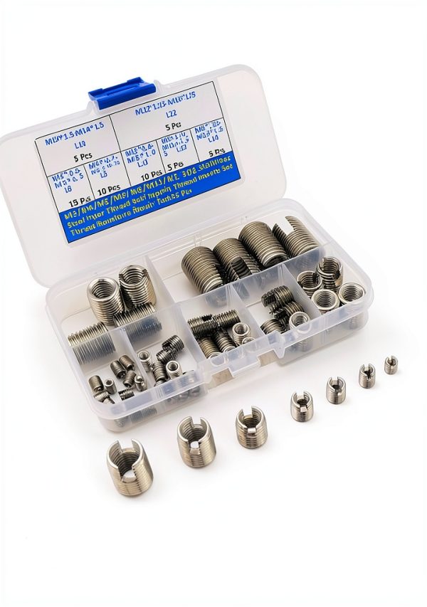 Threaded Inserts, M3 M4 M5 M6 M8 M10 M12 302 Stainless Steel Self Tapping Thread Insert Screw Bushing Slotted Wire Thread Repair Insert-55 Pcs-3